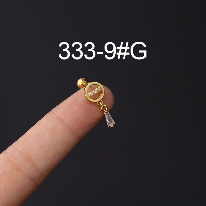 Stainless Steel Piercing Zircon Ear Bone Popular Screw Twist Ball Stud Earrings