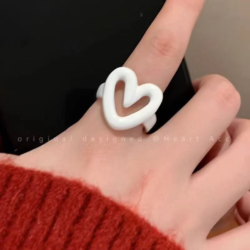Drip Glazed Love Heart-shaped Female Adjustable Index Finger Niche Special Ring
