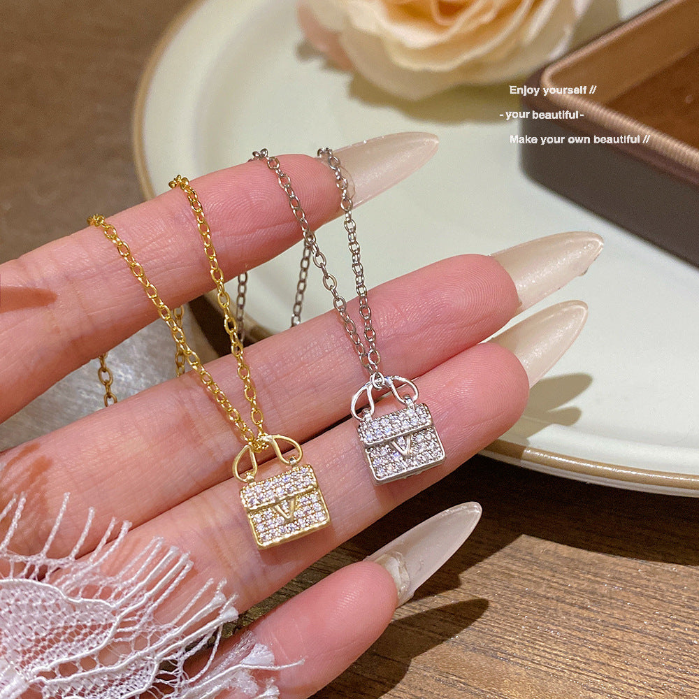 Women's Female Diamond Bag Temperament Entry Lux Clavicle Chain Niche Titanium Necklace