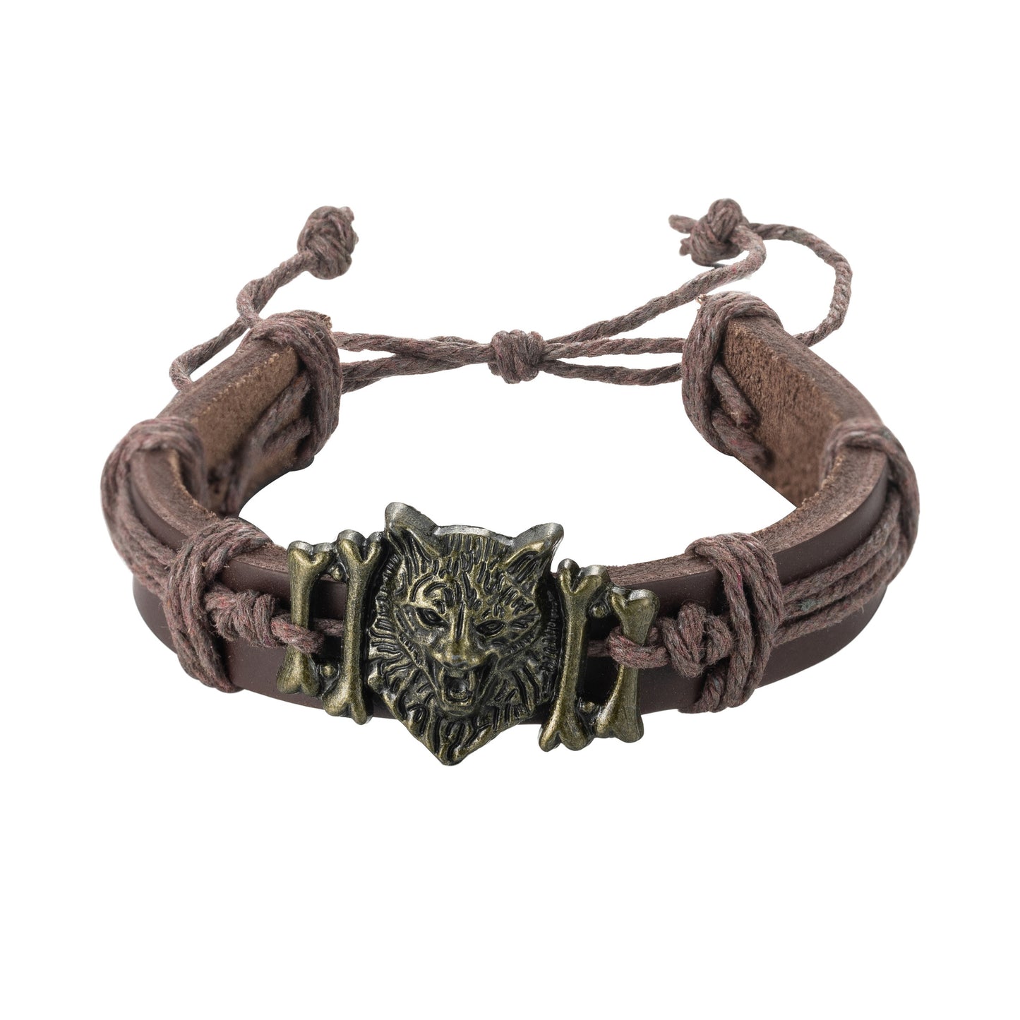 Personality Retro Wolf Head Lion's Leather Adjustable Wrist Bracelet