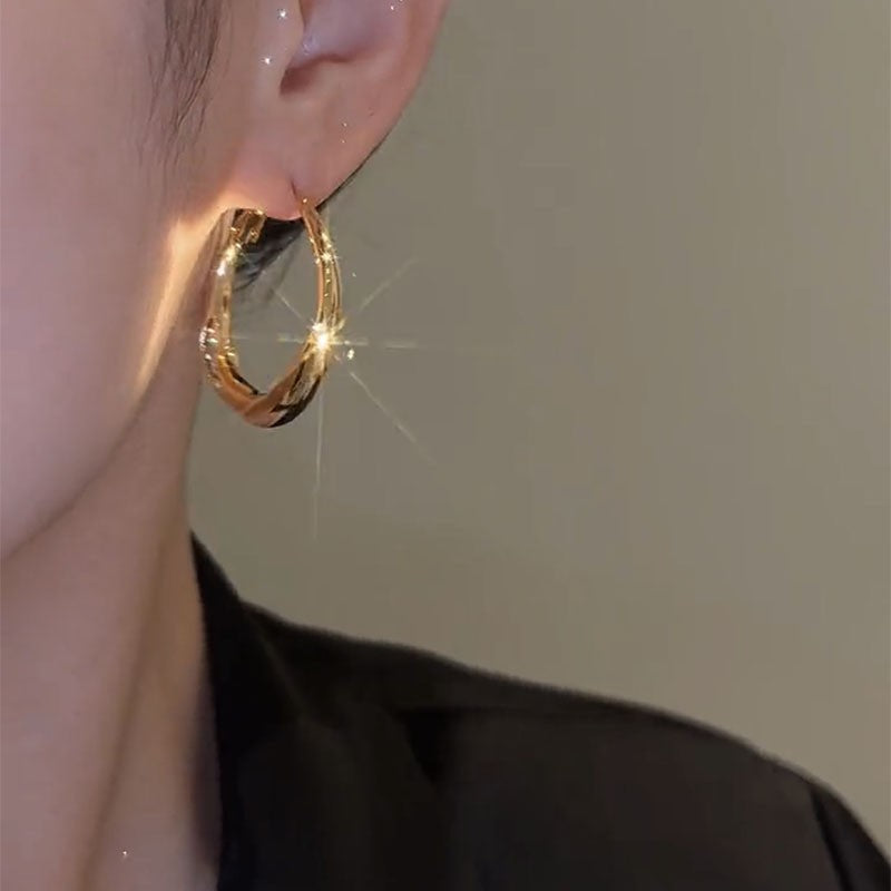 Design Sense Diamond Metal Hoop Simple Trend Earrings