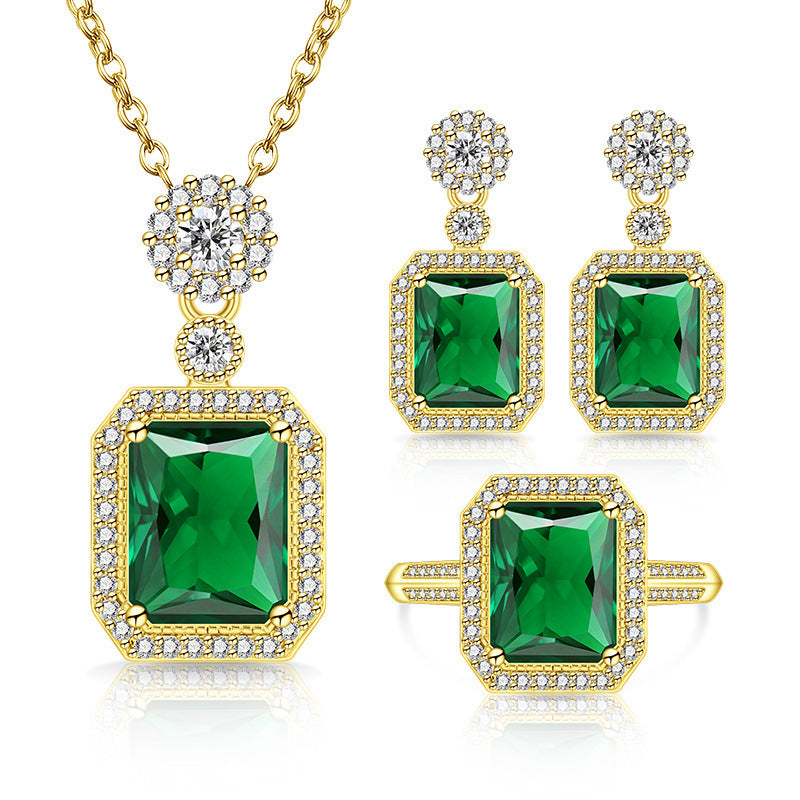 Women's Live Broadcast Eight Hearts Arrows Colored Gems Full Diamond Cube Jewelry Set