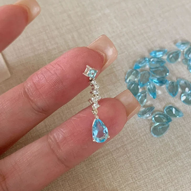 Tassel Star Falling Blue Tears Rhinestone Water Drop Necklace