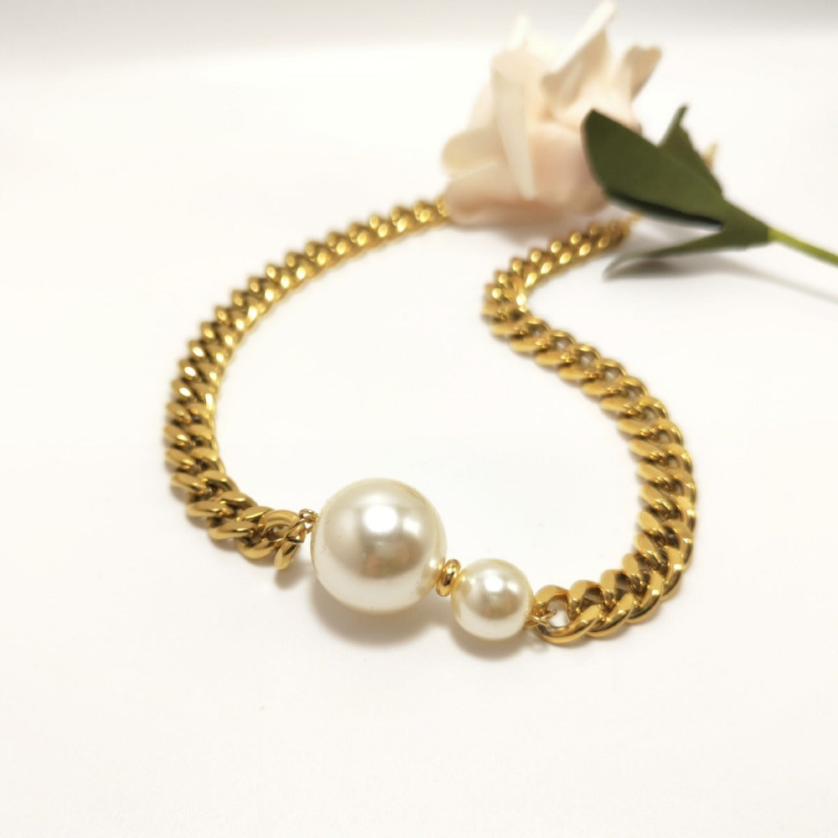 Fashion Personality Size Pearl Grain Connected Gold Metal Necklaces