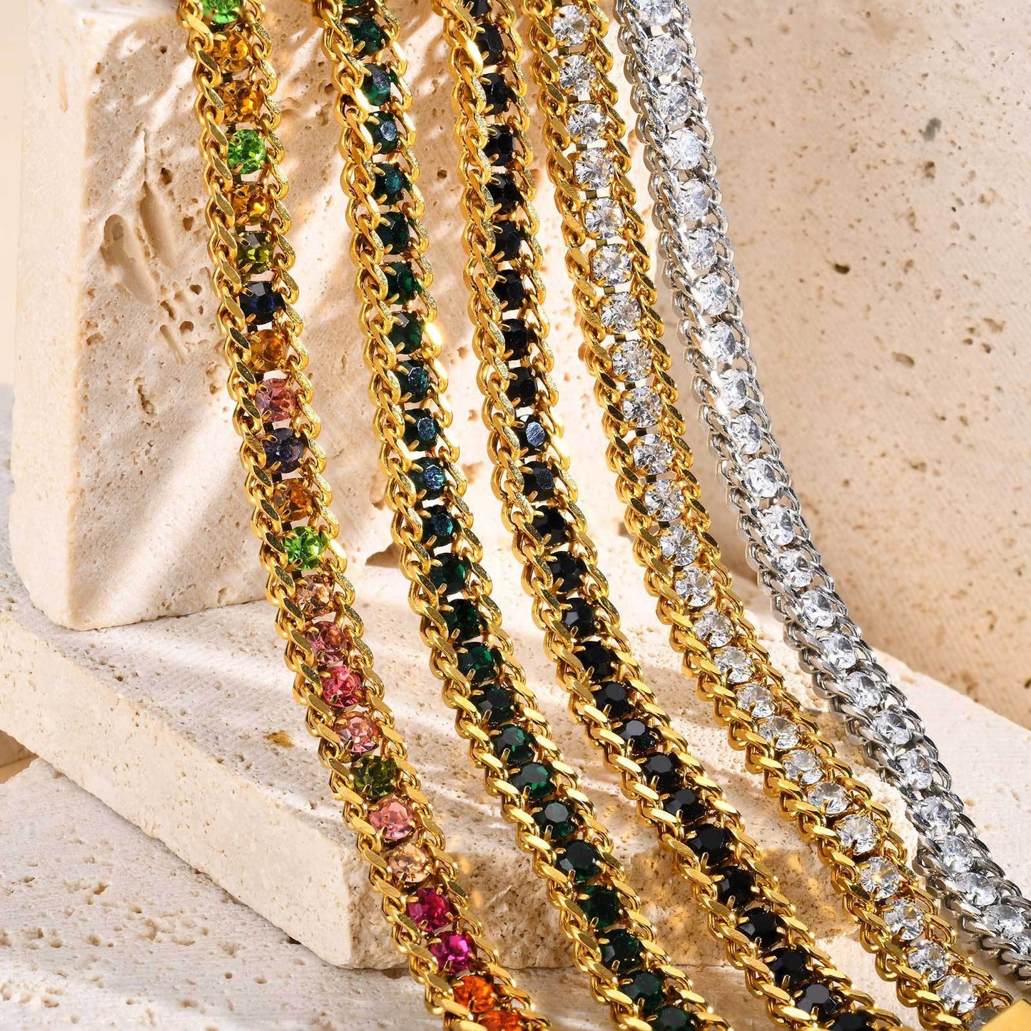 Stainless Steel Chain Zircon Female Gold Bracelets
