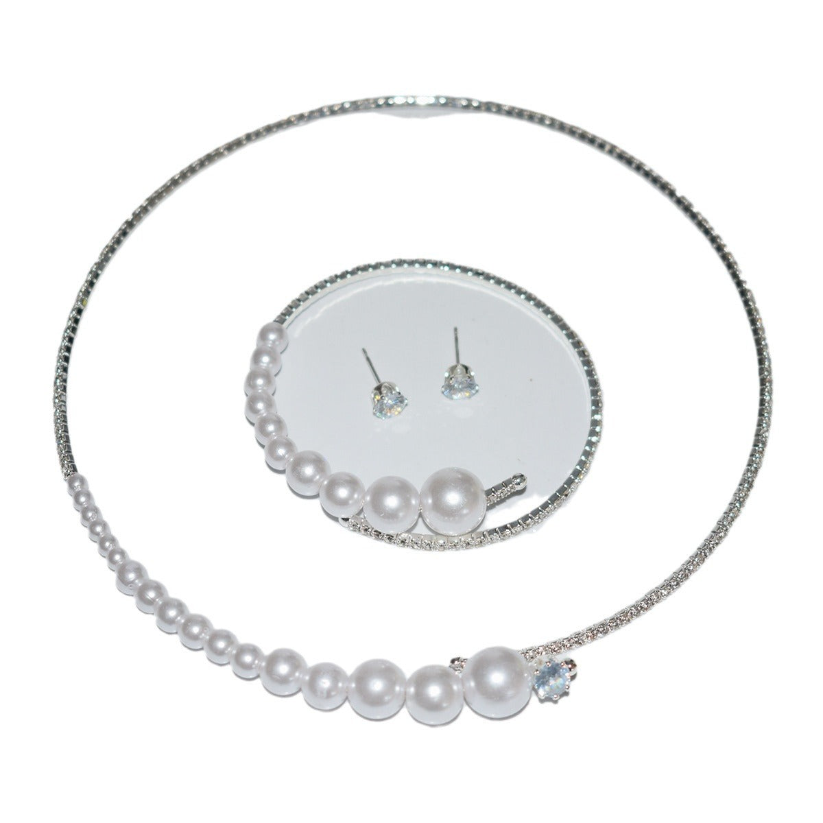 Women's Diamond Stringed Pearls Collar Bridal Rhinestone Jewelry Set