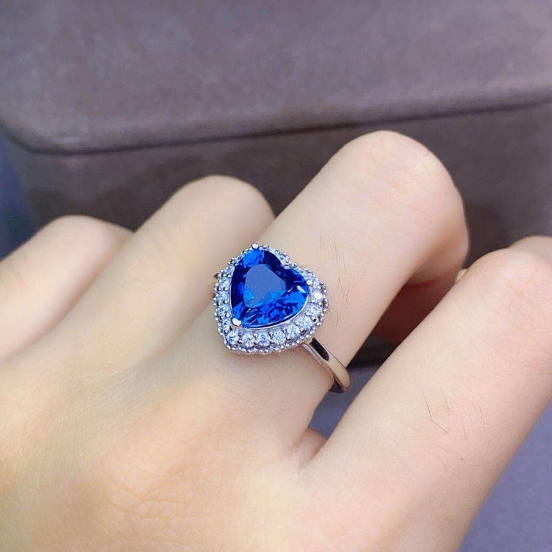 Broadcast Heart-shaped Simulation Sharp Crystal Sapphire Rings