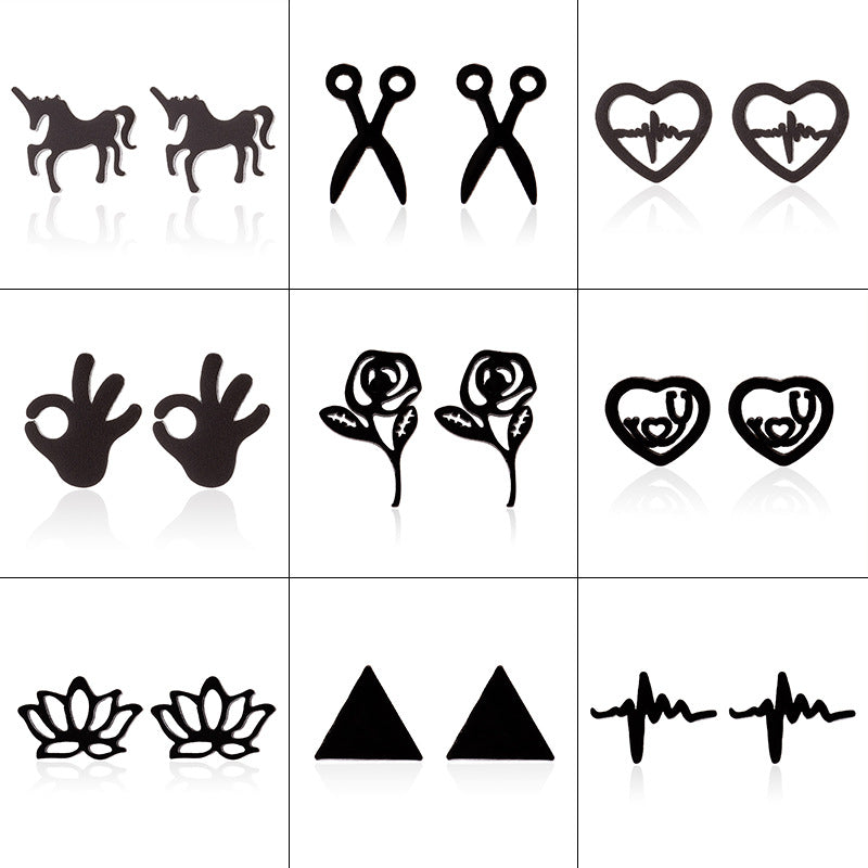 Women's Stainless Steel Geometric Gesture Love Heart Stud Earrings