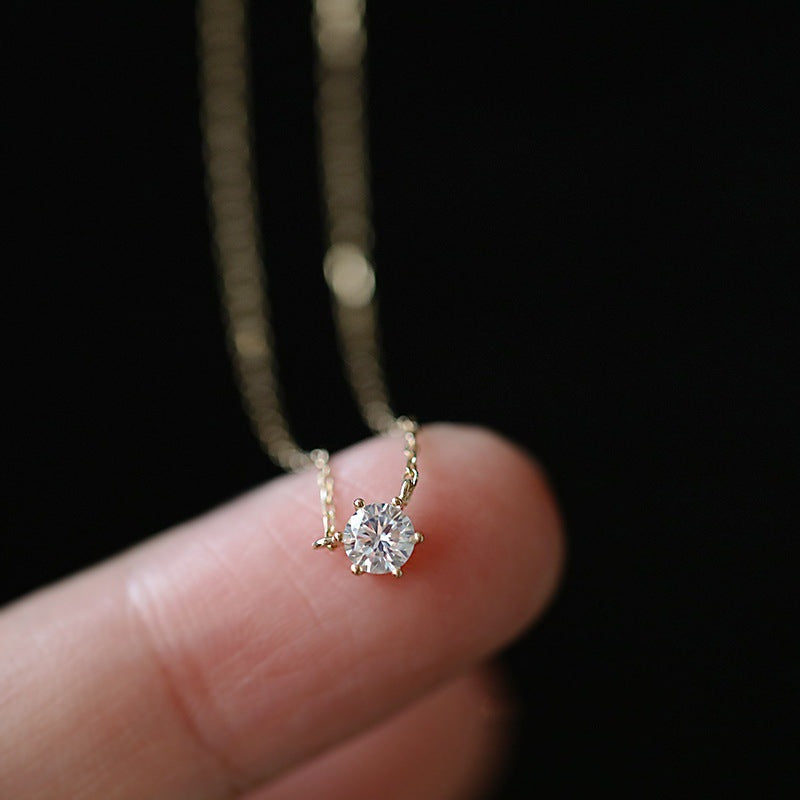 Women's Sterling Sier Gold-plated Minority Single Diamond Clavicle Chain Light Luxury Pendants