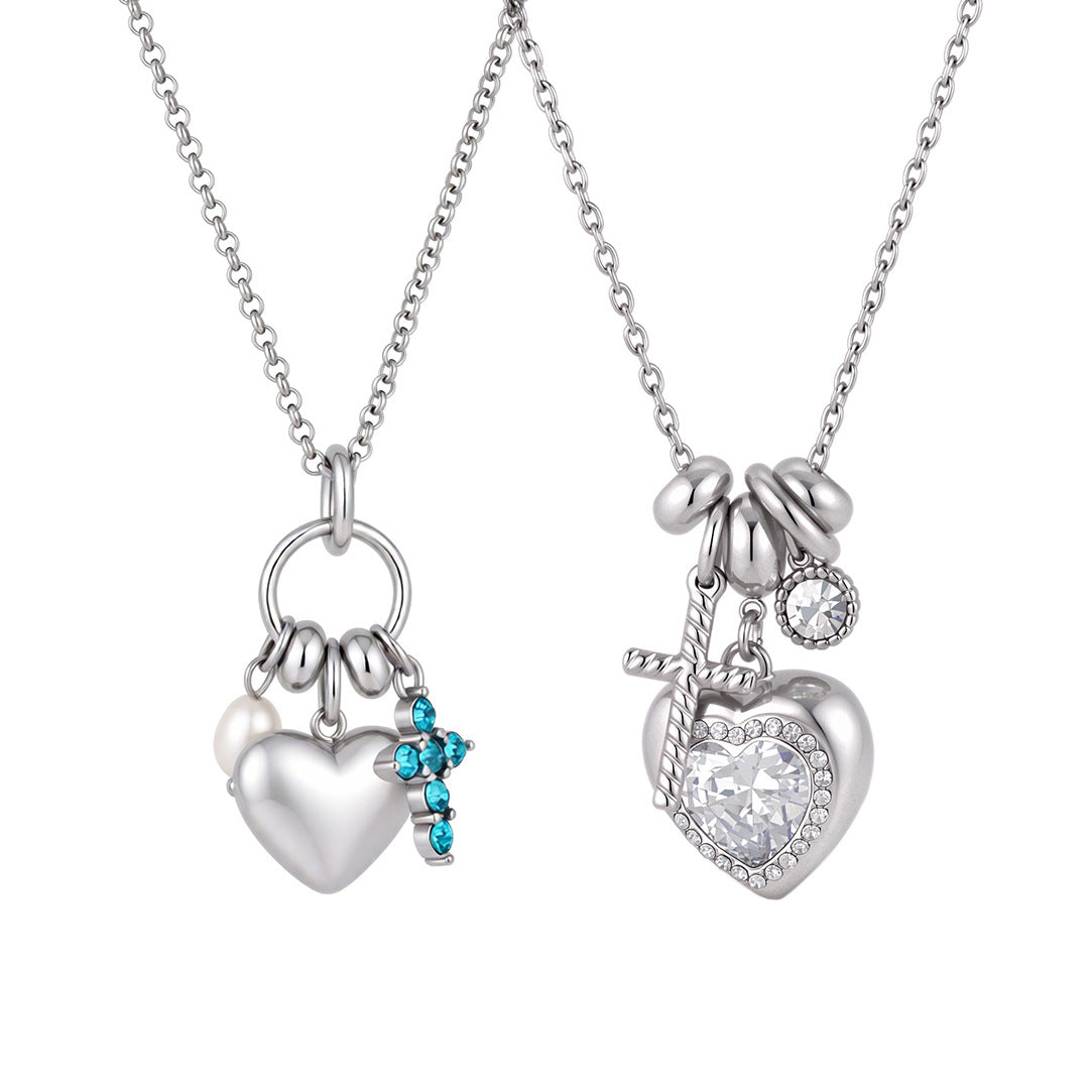 Heart-shaped Zircon Titanium Steel Female Light Luxury Minority Necklaces