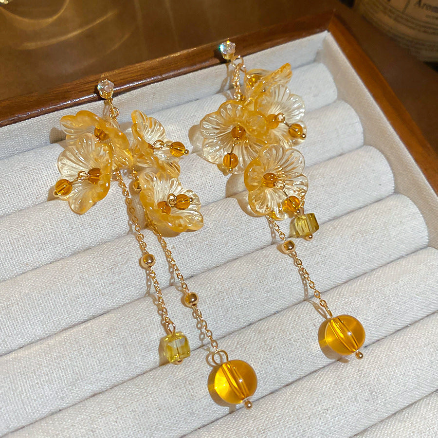 Women's Green Leaf Lily Yellow Series Tassel Light Luxury High-grade Sweet Rings