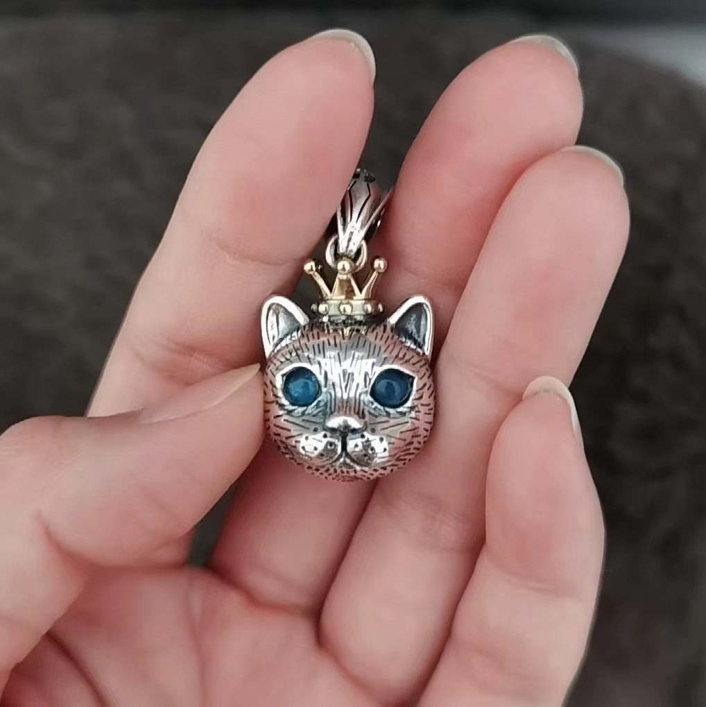 Men's Cute Cat Thailand Sier Crown Trendy Domineering Personalized Pendants