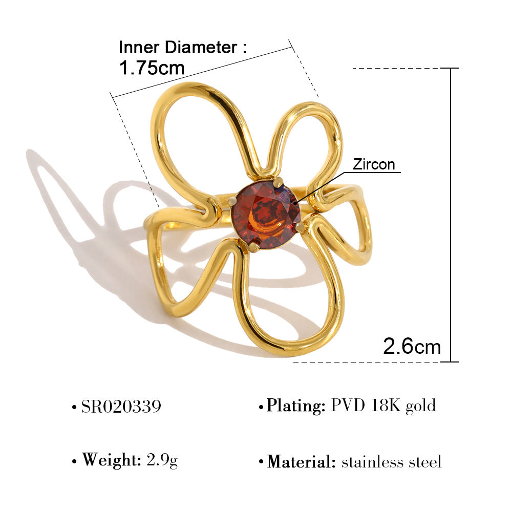 Wind Wild Stainless Steel Flower Zircon Hollow Line Ring