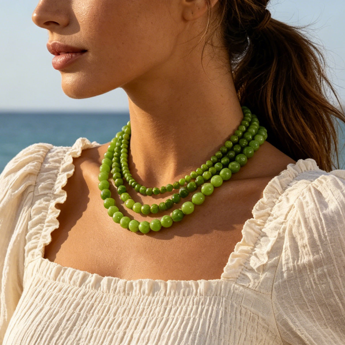 Women's Bohemian Colorful Natural Stone Beaded Twin Necklace