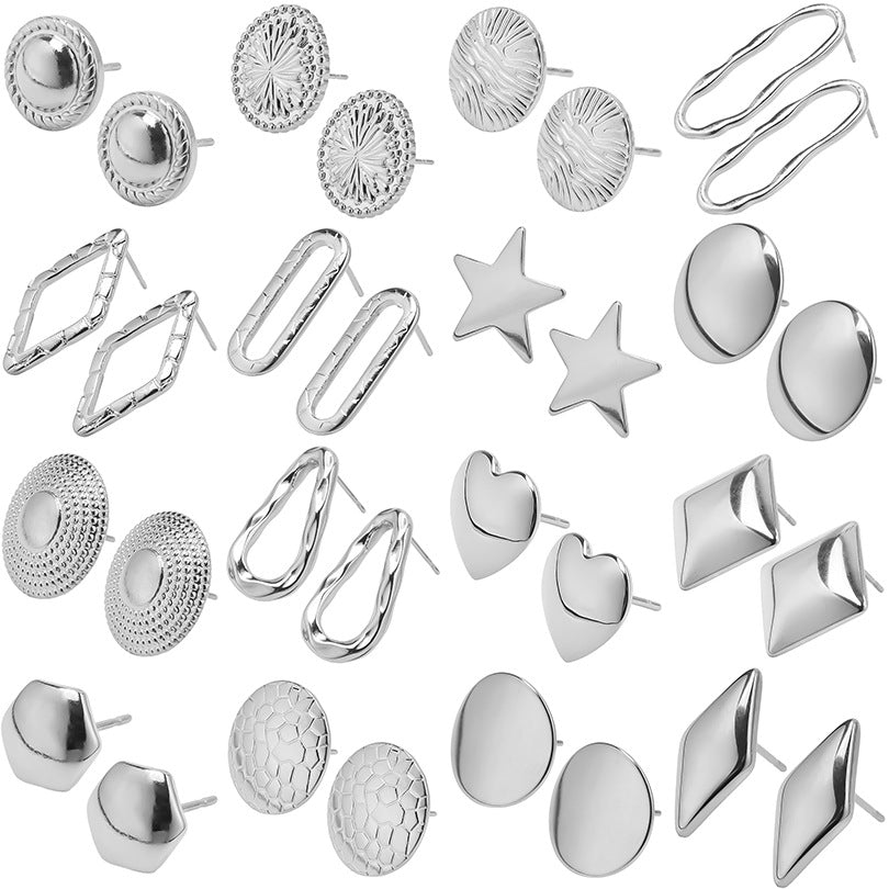 Stainless Steel Geometric Titanium Piercing Ear Clip Earrings