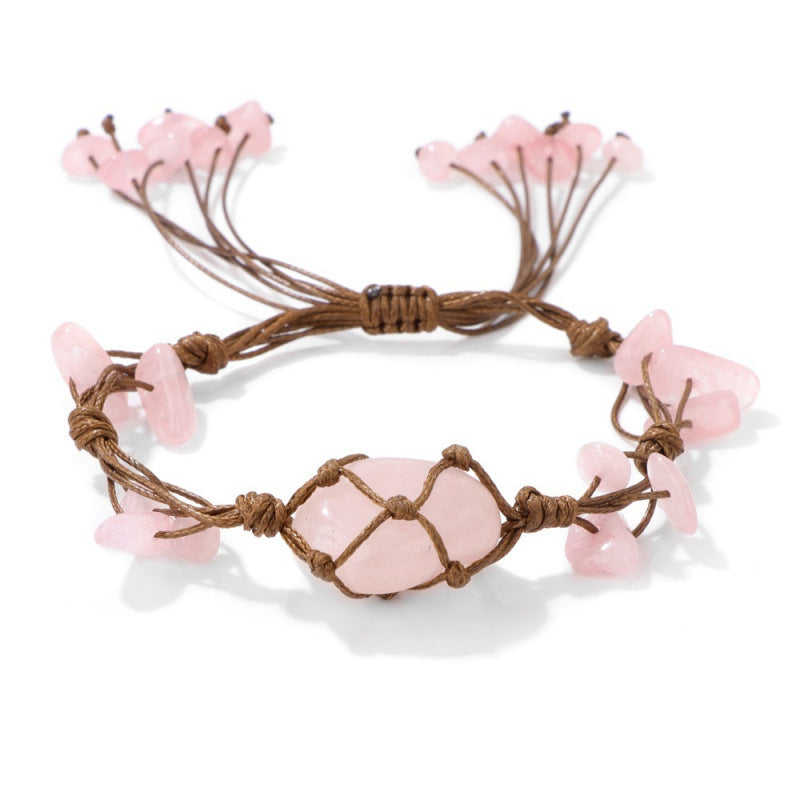 Women's Crystal Creative Hand Weaving Mesh Amethyst Pink Bracelets