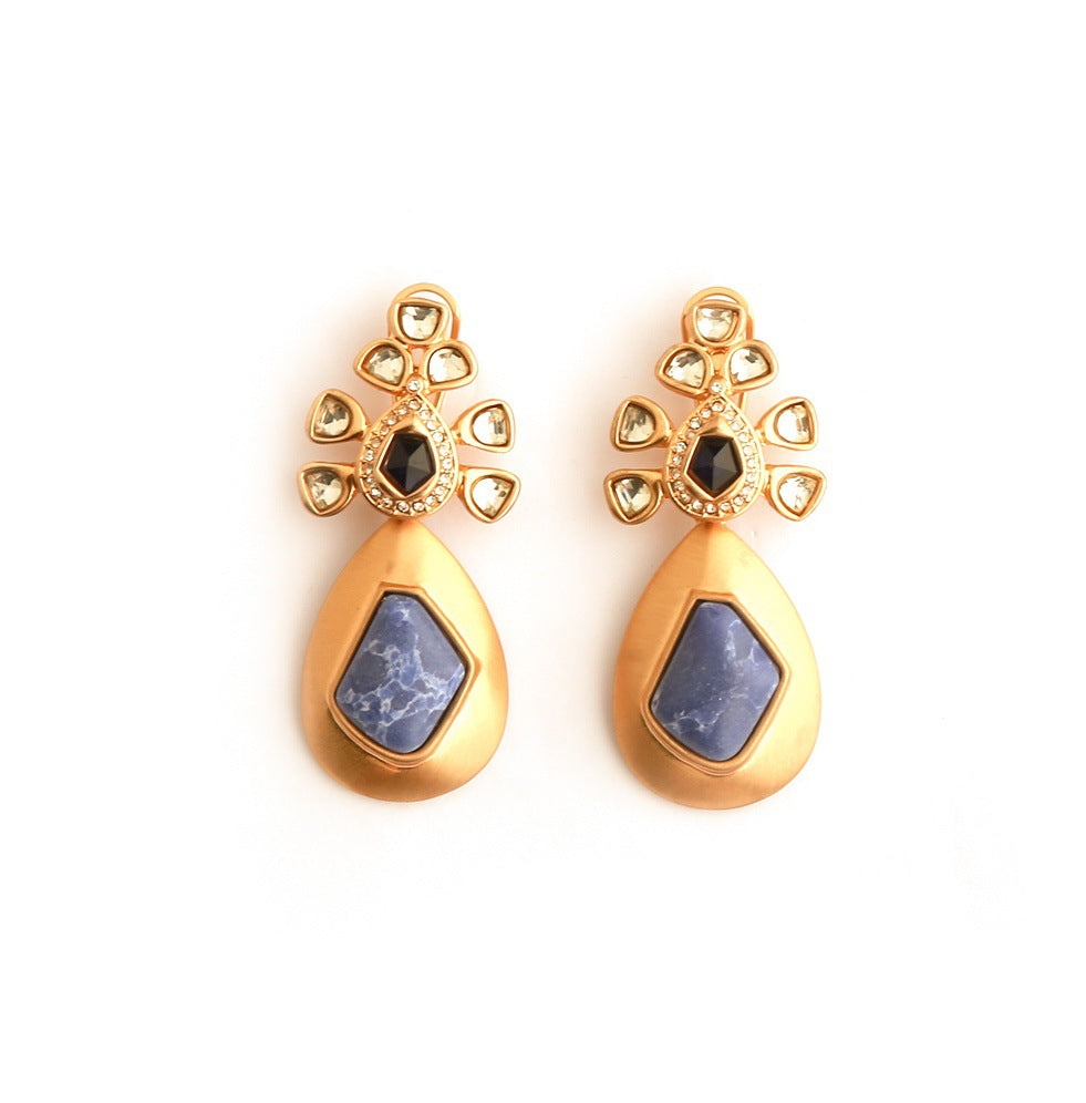 Real Gold Gaanized Enamel Diamond Retro Earrings