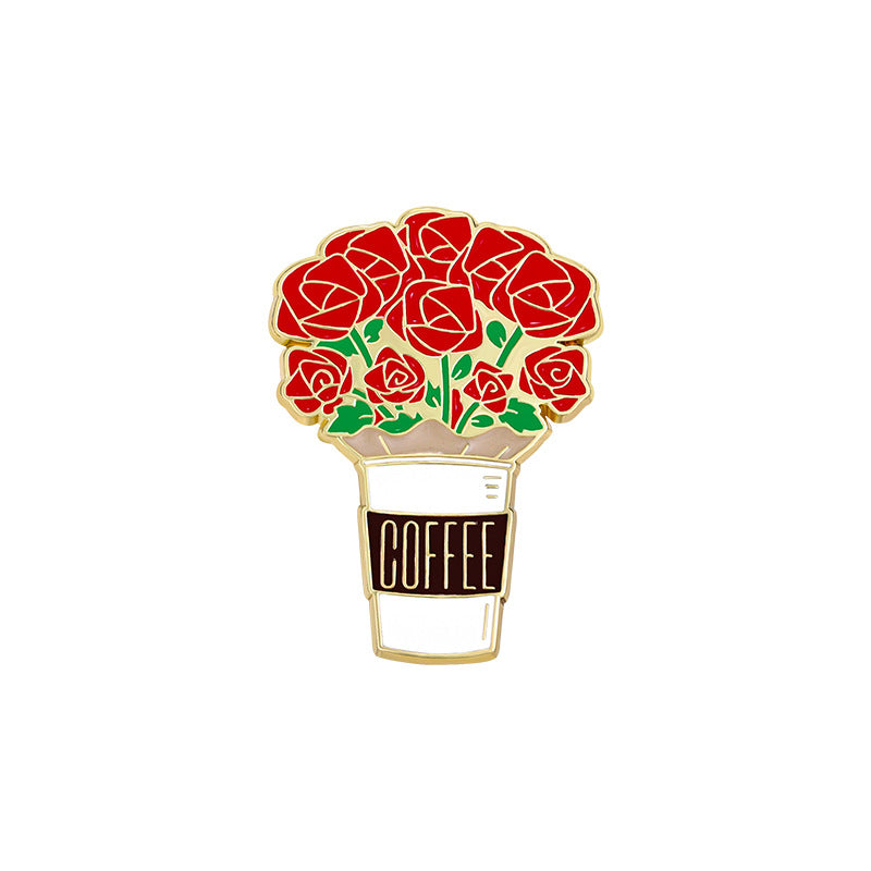 Cup Rose Tulip Sunflower Cute Schoolbag Decorative Brooches