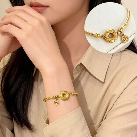 Women's Steel Fu Character Safety Buckle Real Gold Plating Design Personality Bracelet