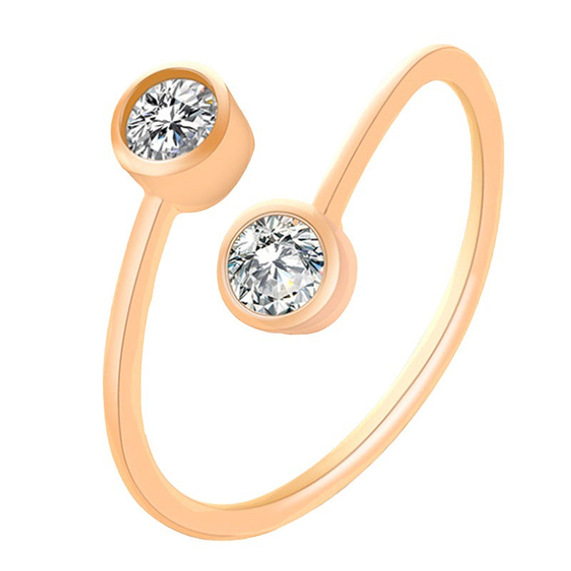 Creative Fashion Copper Inlaid Zircon Personalized Double Rings