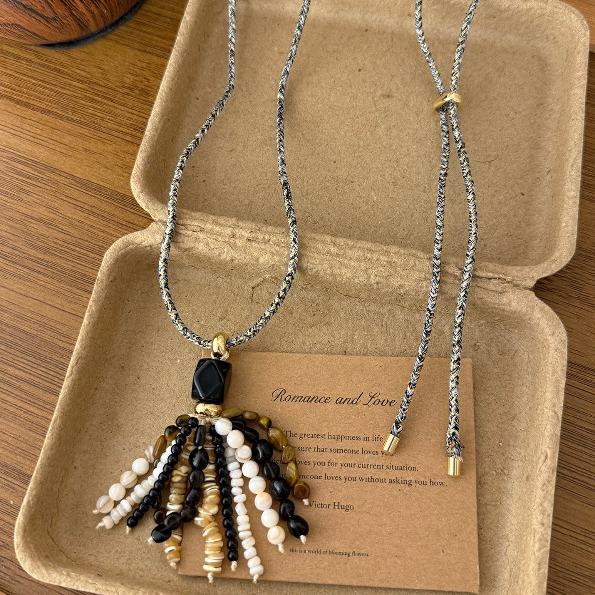 Women's Bohemian Ethnic Style Acrylic Color Beaded Tassel Fashion Braided Rope Necklace