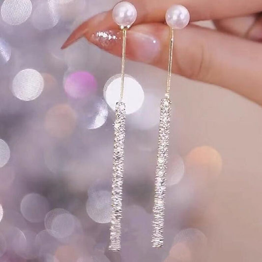 Women's Sier Pin High-grade Full Rhinestone Tassel Light Stud Earrings