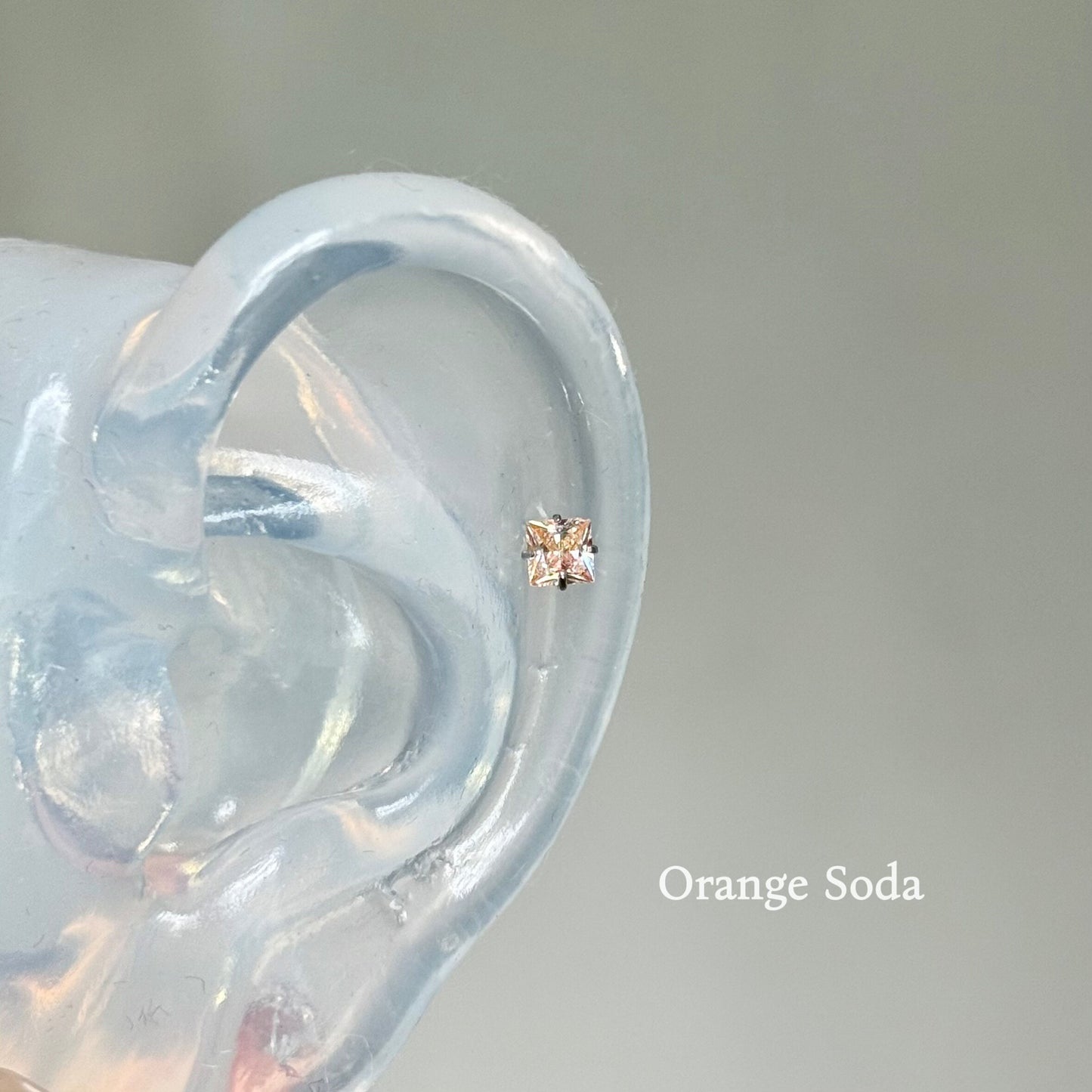 Women's Orange Square Titanium Alloy Internal Spiral Ear Stud Earrings
