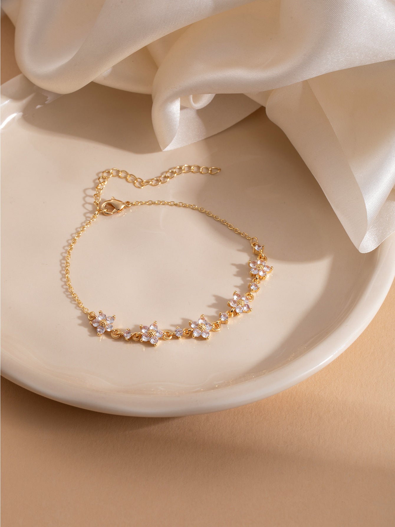 Cute Sweet Flower Bowknot Zircon Copper Bracelet
