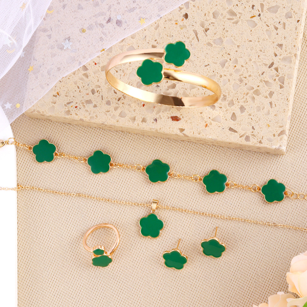 Korean Style Five Leaf Flower Fashion Lucky Ear Jewelry Set