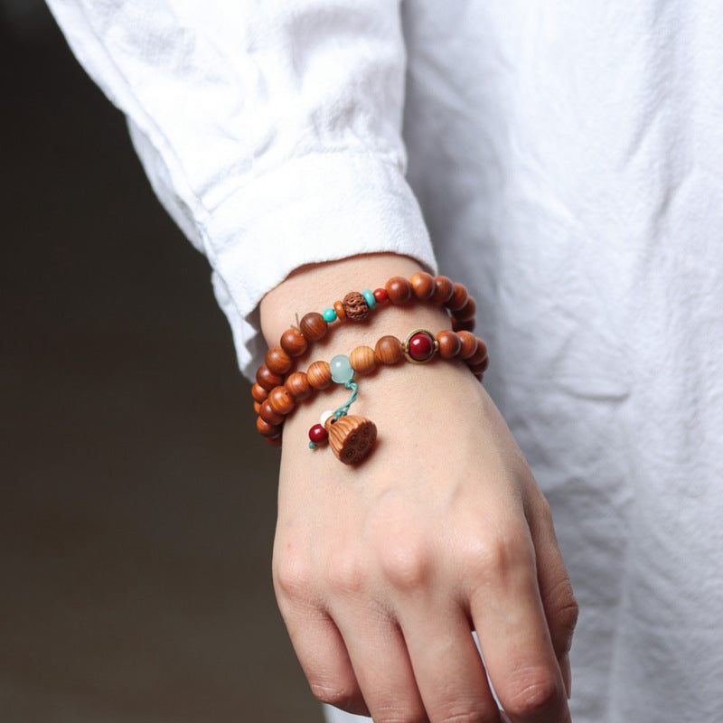 Women's & Men's Double With Agate Boxwood Lotus Canopy Bracelet