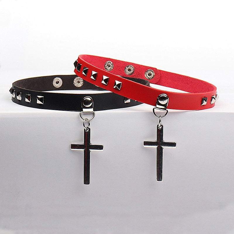 Punk Leather Cross Vintage Rivet Clavicle Collar