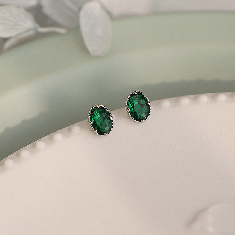 French Cake Side Grandmother Green Oval Earrings