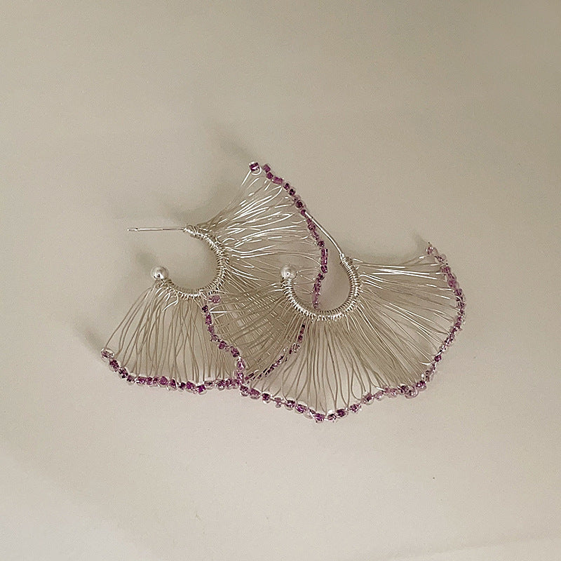 Woven Purple Beaded Fan Shaped Female Exaggerated Personalized Ear Hook