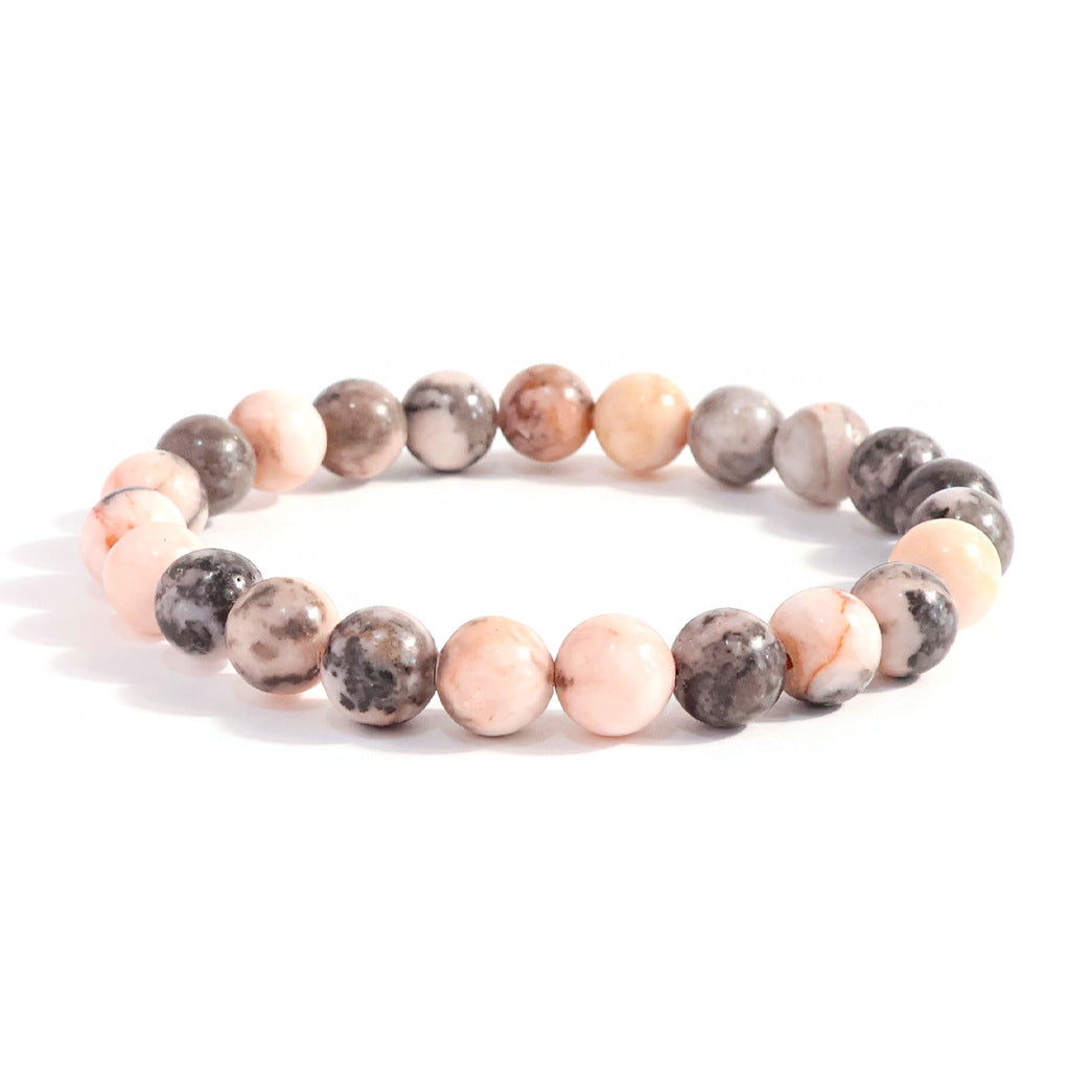 Natural Stone Beaded Stretch Agate Round Beads Turquoise Pink Bracelet