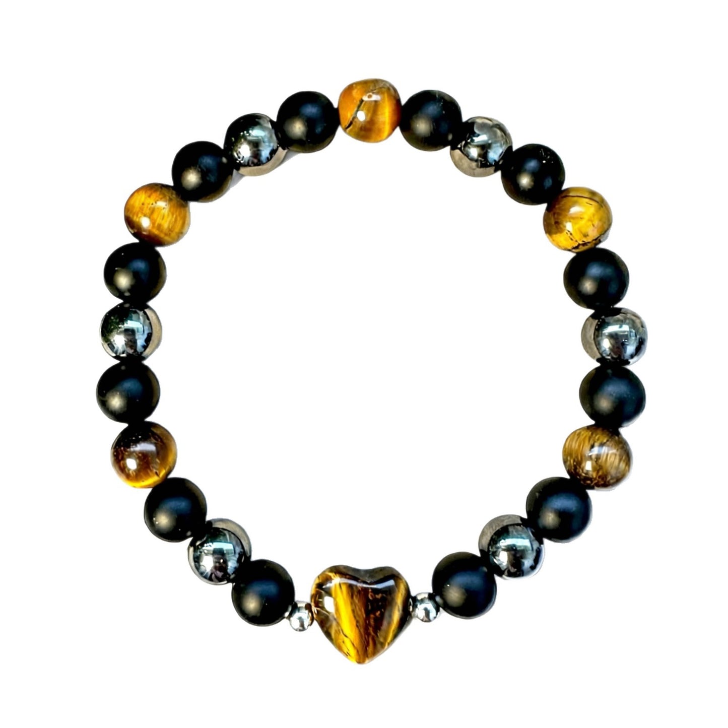 Tigereye Pink Crystal Small Peach Heart Black Stone Magnet Bracelet