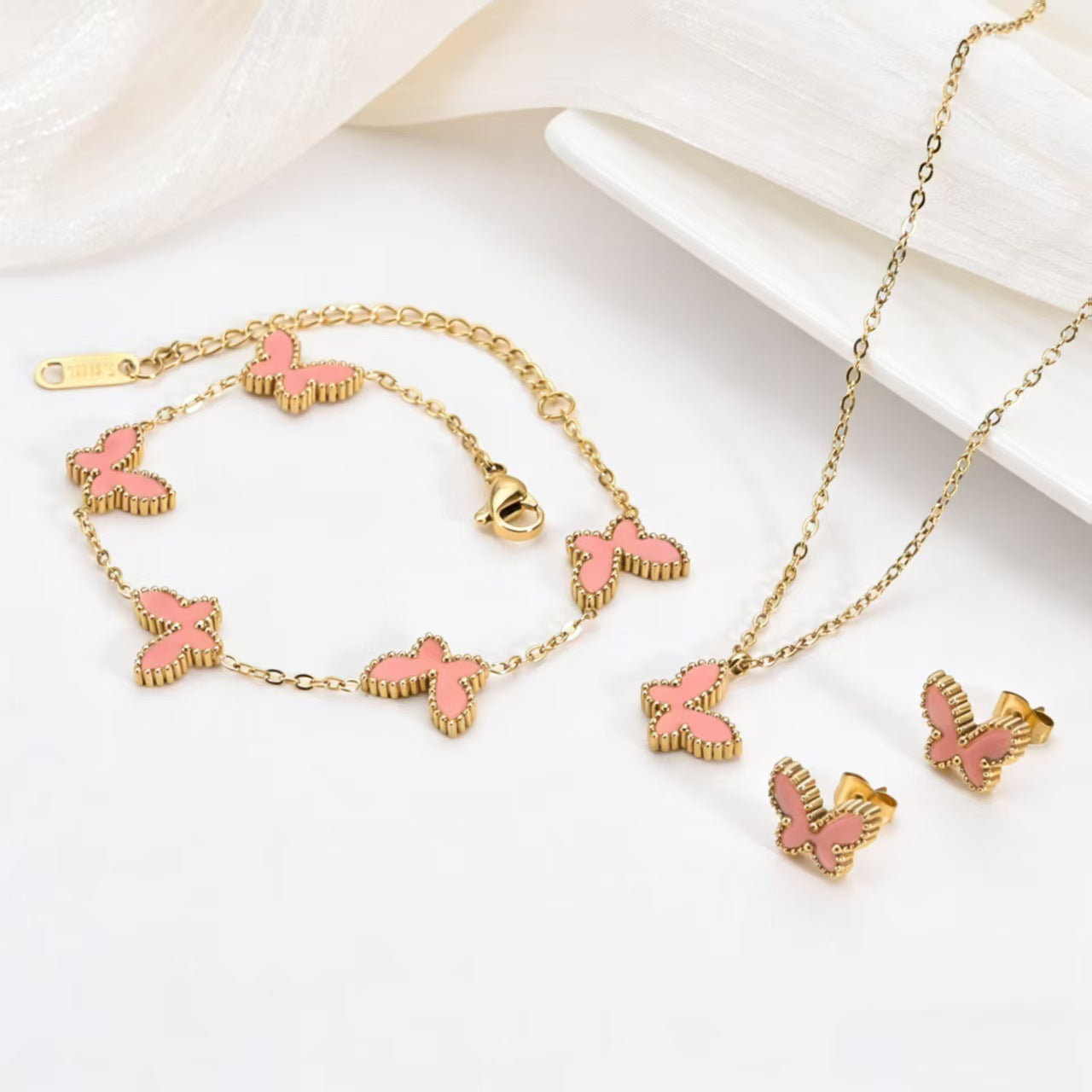 Stainless Steel Double-sided Color Fritillary Butterfly Necklace