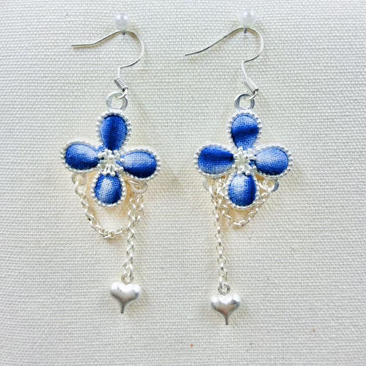 Sier Embroidered Handmade Blue Dyed Butterfly Rings