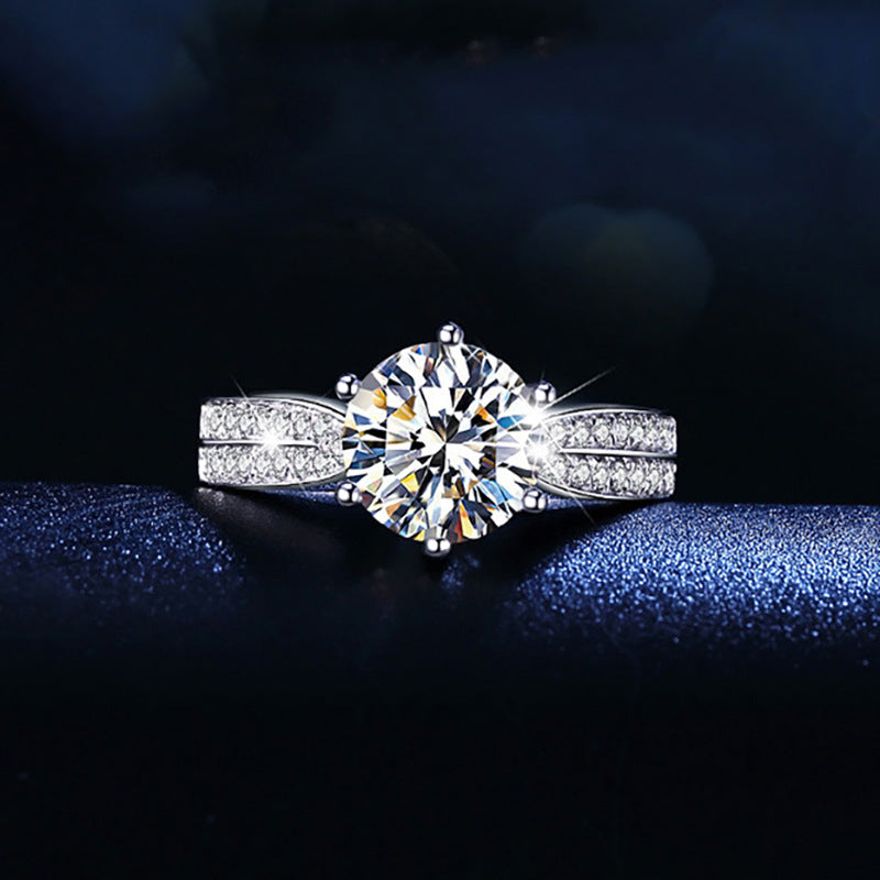 Women's Row Diamond Sier Plated Carat Simulation Moissanite Fashion Open Mouth Ring