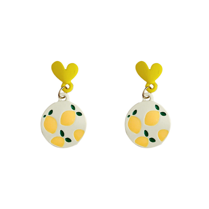 Fresh Love Heart Lemon Sweet Tide Niche Design Stud Earrings