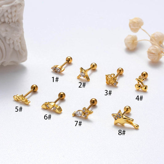 Screw Ball Korean Style Zircon Ear Bone Earrings