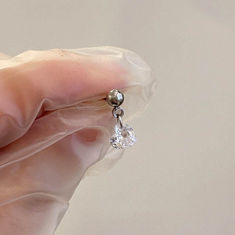 Women's Titanium Steel Ear Heart Water Drops Eardrops Zircon Screw Shiny Stud Earrings