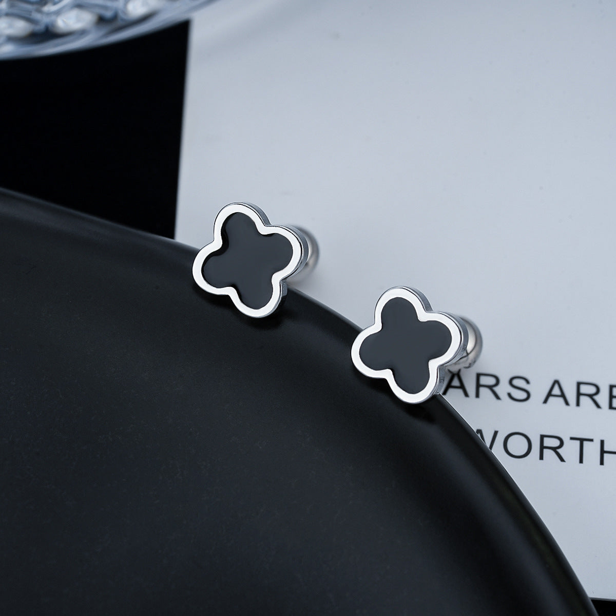 Women's & Men's Clover Ear Titanium Steel Fashion Trend Design Stainless Stud Earrings