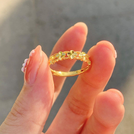 Gold Lucky Four-leaf Clover Opening Adjustable Rings