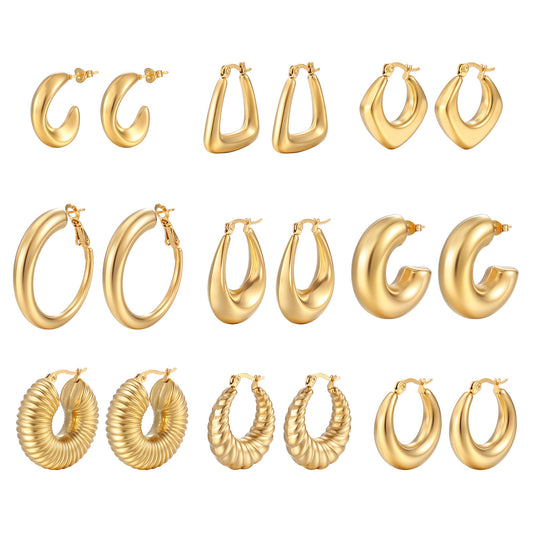 Titanium Steel Hollow Furnace Real Gold Stainless Multiple Glossy Earrings