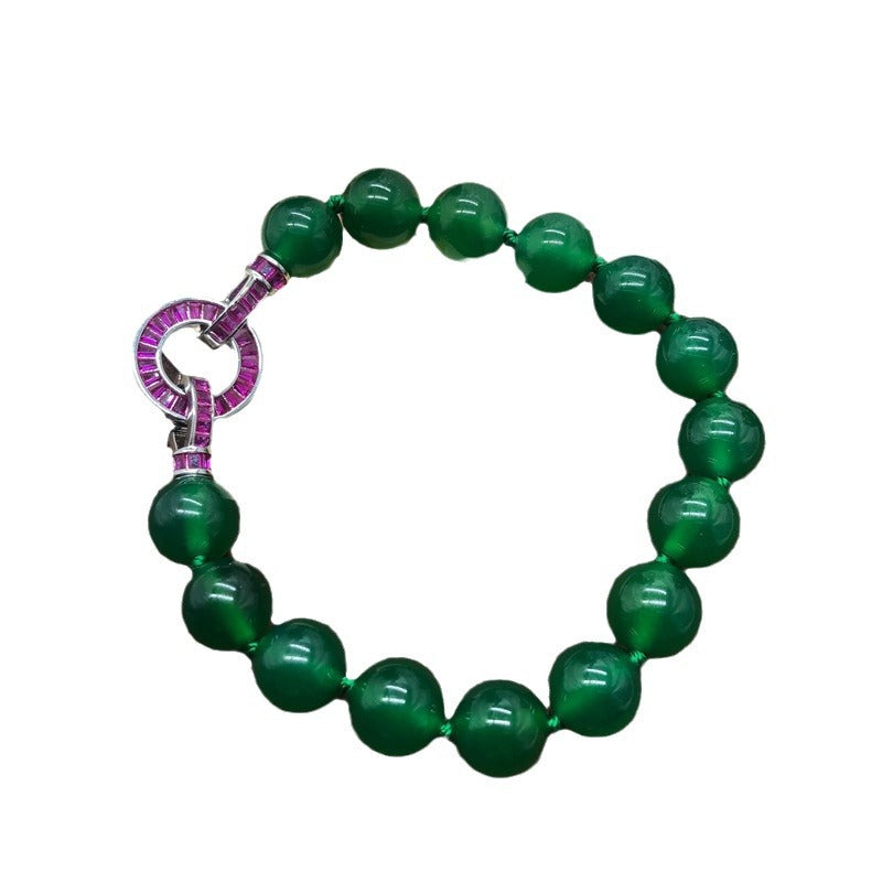 Chinese Ancient Style Green Agate Jade Beads Necklaces