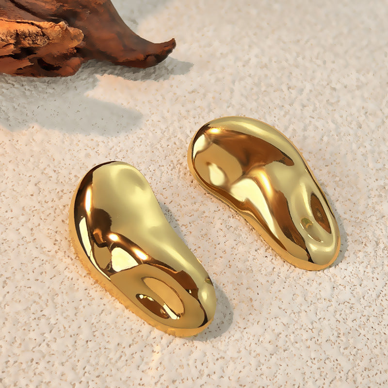 Gold Stainless Steel Geometric Glossy Female Round Titanium Stud Earrings