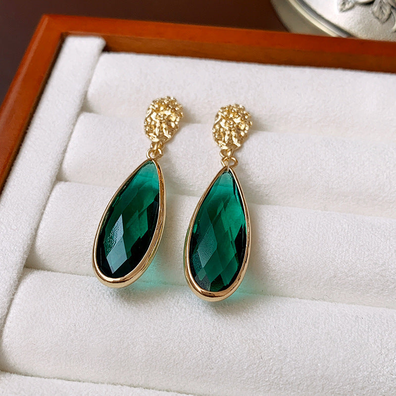 Needle Vintage Emerald Rhinestone Fashion Special Interest Light Earrings