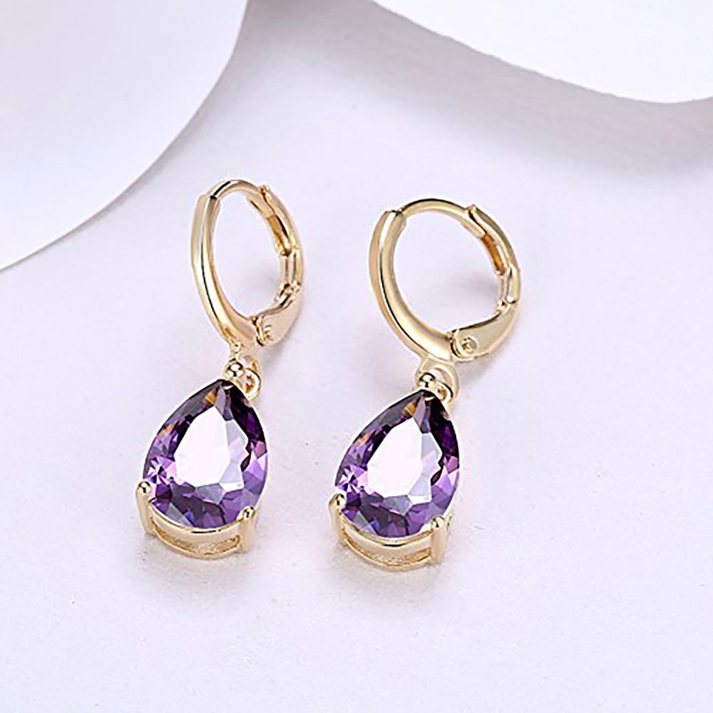 Copper Inlaid Zircon Retro Ear Clip Water Drops Rings