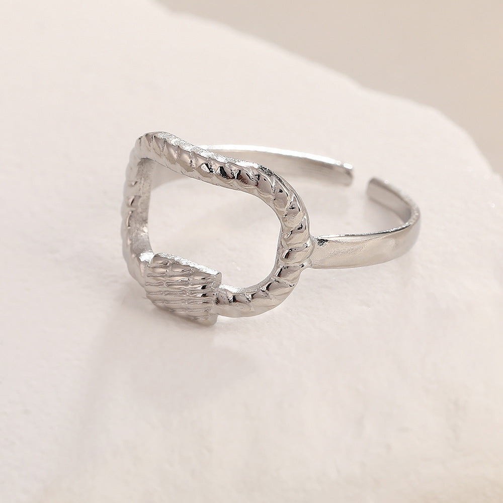 Korean Style Hollow Titanium Steel Design Personality Trendy Geometric Retro Ring