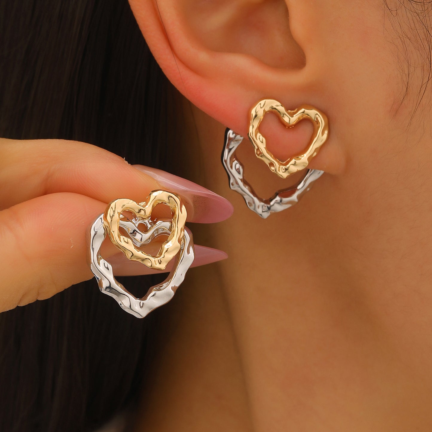 Women's Color Matching Exquisite Elegant Sexy Gold Sier Two-tone Stud Earrings